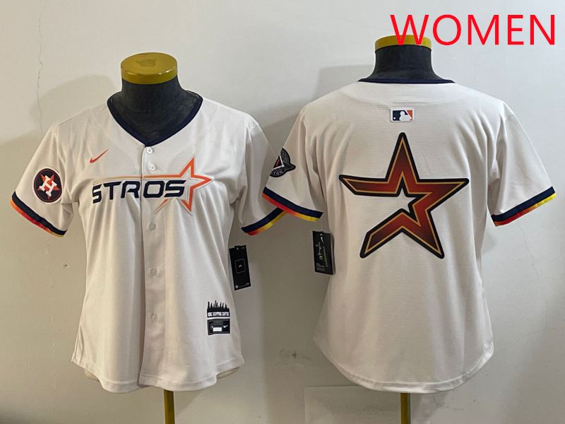 Women Houston Astros Blank Cream Three generations Joint Name 2025 Nike MLB Jersey style 41012
